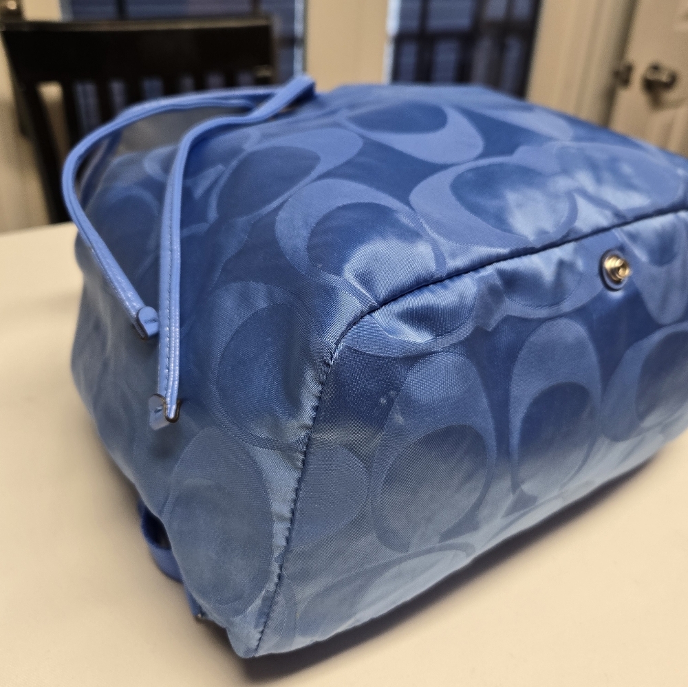 Coach Light Blue Signature Nylon Drawstring Backpack - Picture 5 of 16